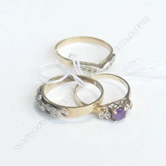 2 9CT ETERNITY RINGS +AMETHYST DIAMOND RING