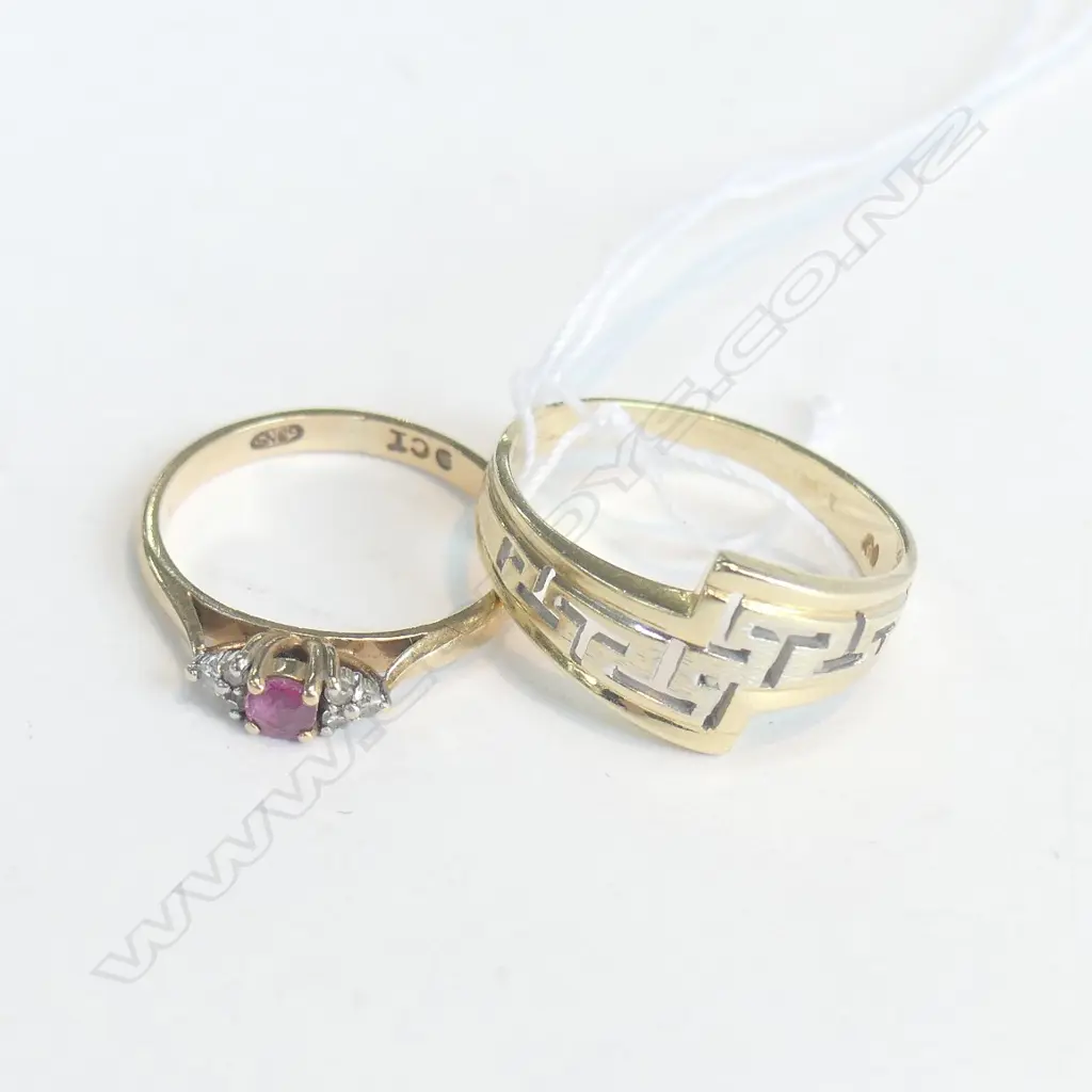 9CT RUBY /DIAMOND RING /14CT  2 TONED BAND Image 1++