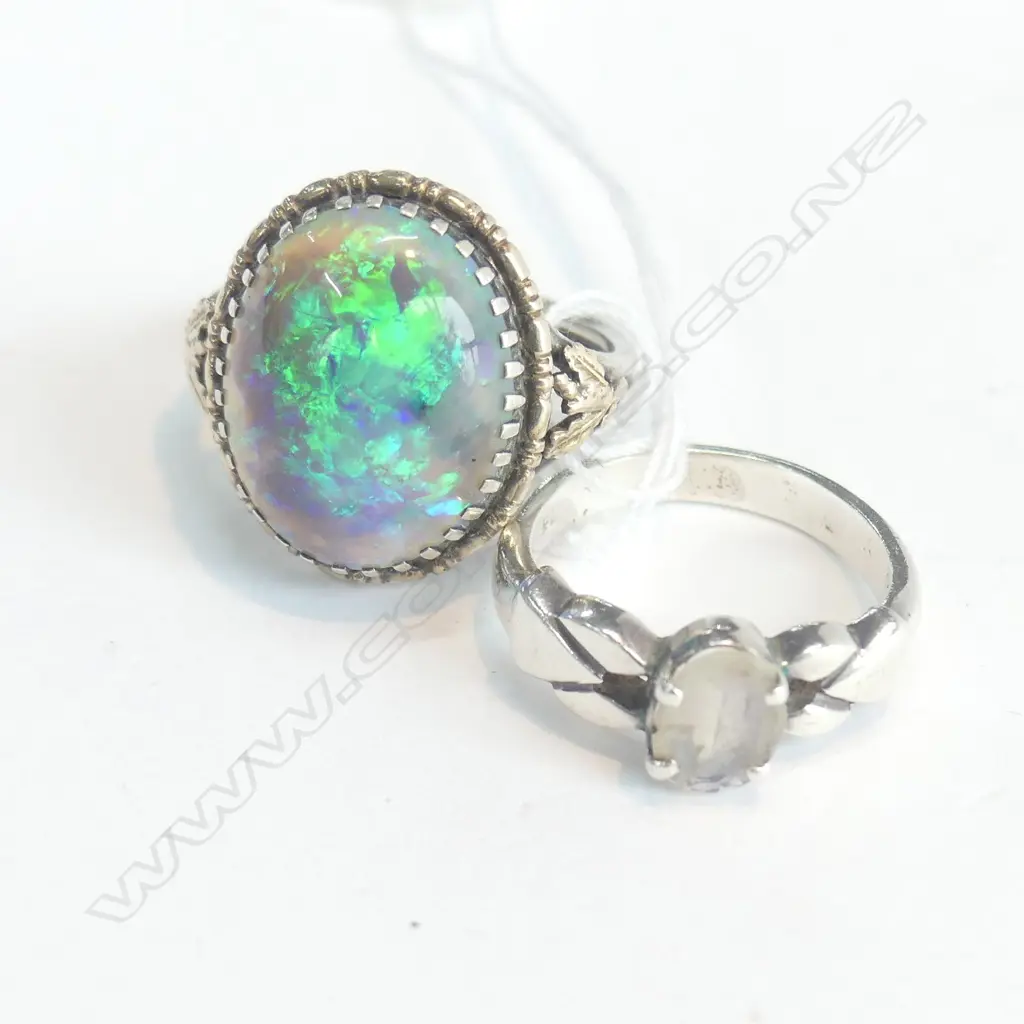 SILVER & GOLD OPAL RING & LABRADORITE RING (AF) Image 1++