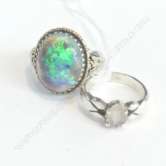SILVER & GOLD OPAL RING & LABRADORITE RING (AF)