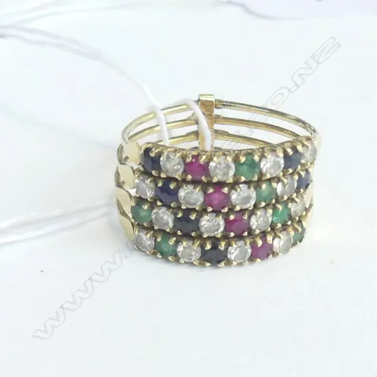 14ct GOLD MULTI GEM RING (FAUX DIAMONDS) 3.80gm