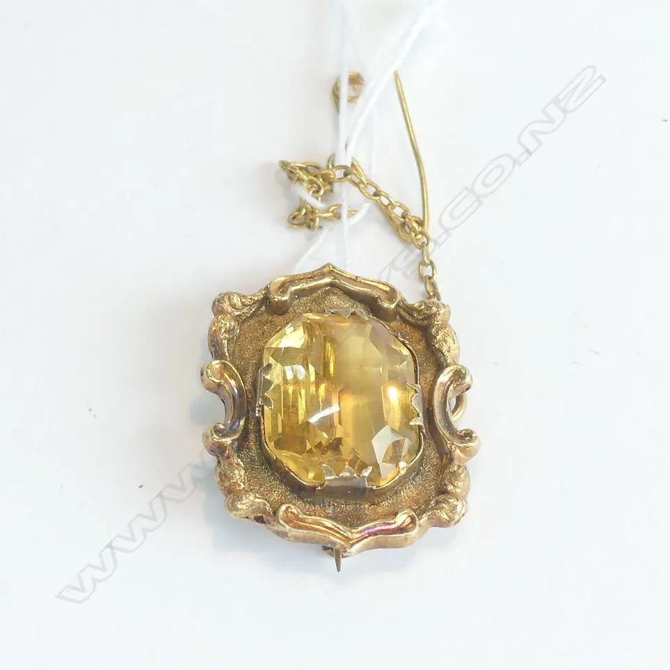 VICTORIAN GOLD CITRINE BROOCH (TESTS AS 18CT) Image 1++