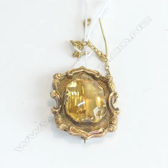 VICTORIAN GOLD CITRINE BROOCH (TESTS AS 18CT)