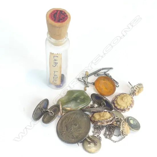 9ct GOLD CUFFLINKS SET w SMALL SAPPHIRES, HINGED T-BAR CLASPS. TOTAL 6.2gm