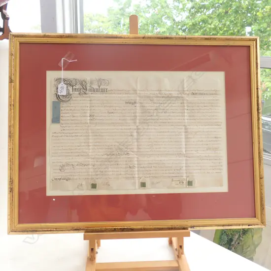 FRAMED TRANSFER PARCHMENT DATED 1724 770MM W X 600MM H