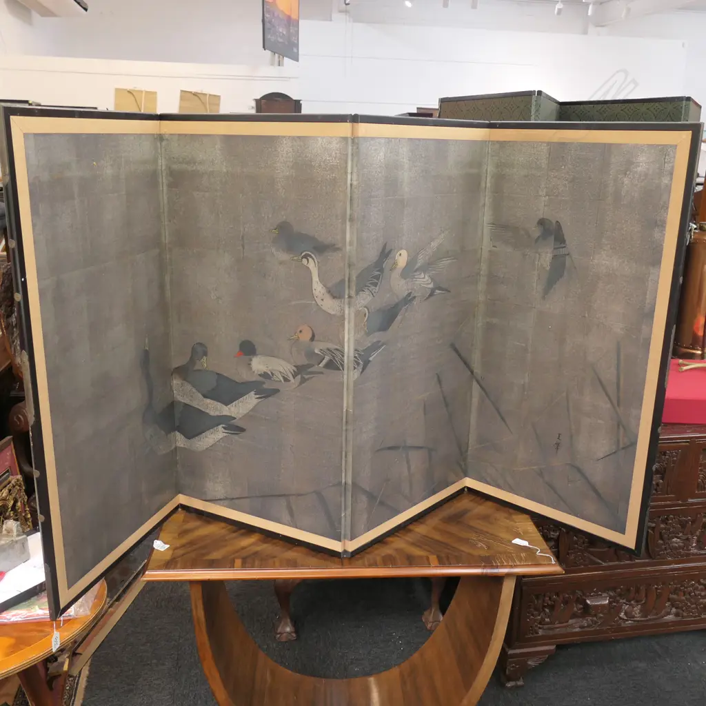 4 PANEL FOLDING SCREEN DEPICTING DUCKS 920MM H X 1820MM W  Image 1++