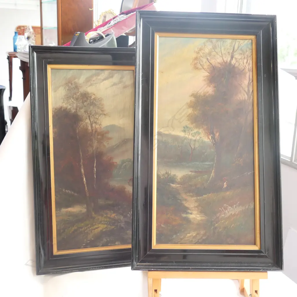 TWO ANTIQUE OIL LANDSCAPE PAINTINGS  Image 1++