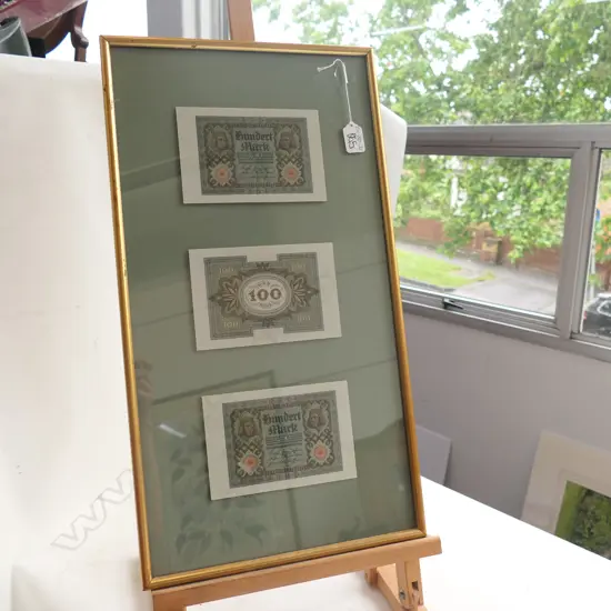 3 c1920 GERMAN 100 MARK BANKNOTES IN 1 FRAME