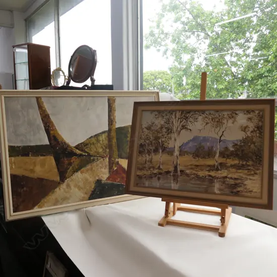 2 OIL PAINTINGS BY ELVIE JONES + HANNAGAN 970 X 670 MM