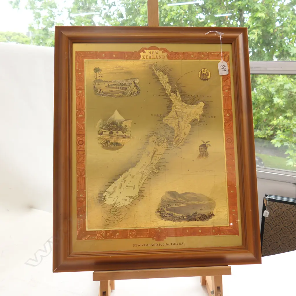 GOLD REPRINT OF NZ MAP 'BY JOHN TALLIS 1851' ... Image 1++