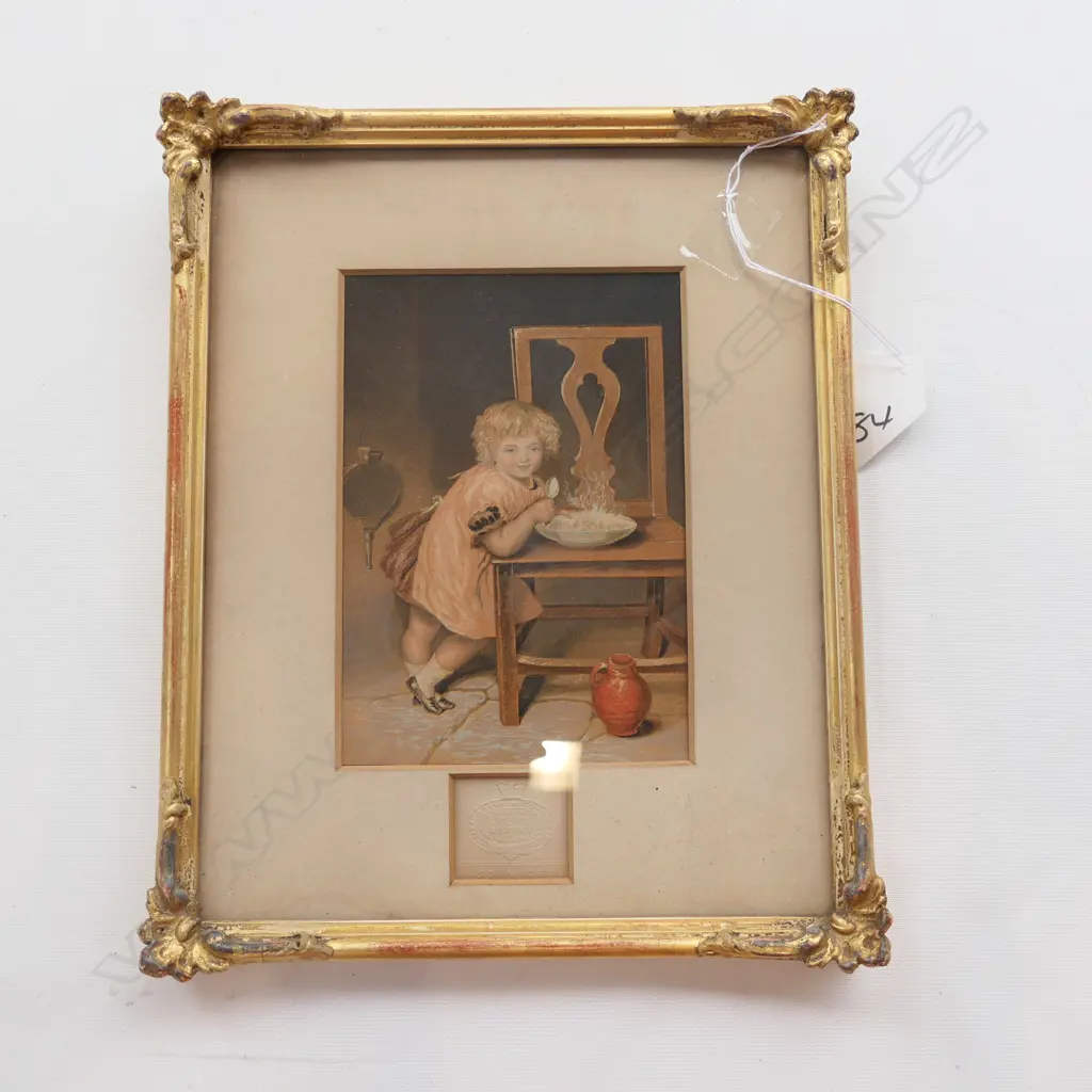 VICTORIAN BAXTER PRINT GIRL EATING PORRIDGE Image 1++