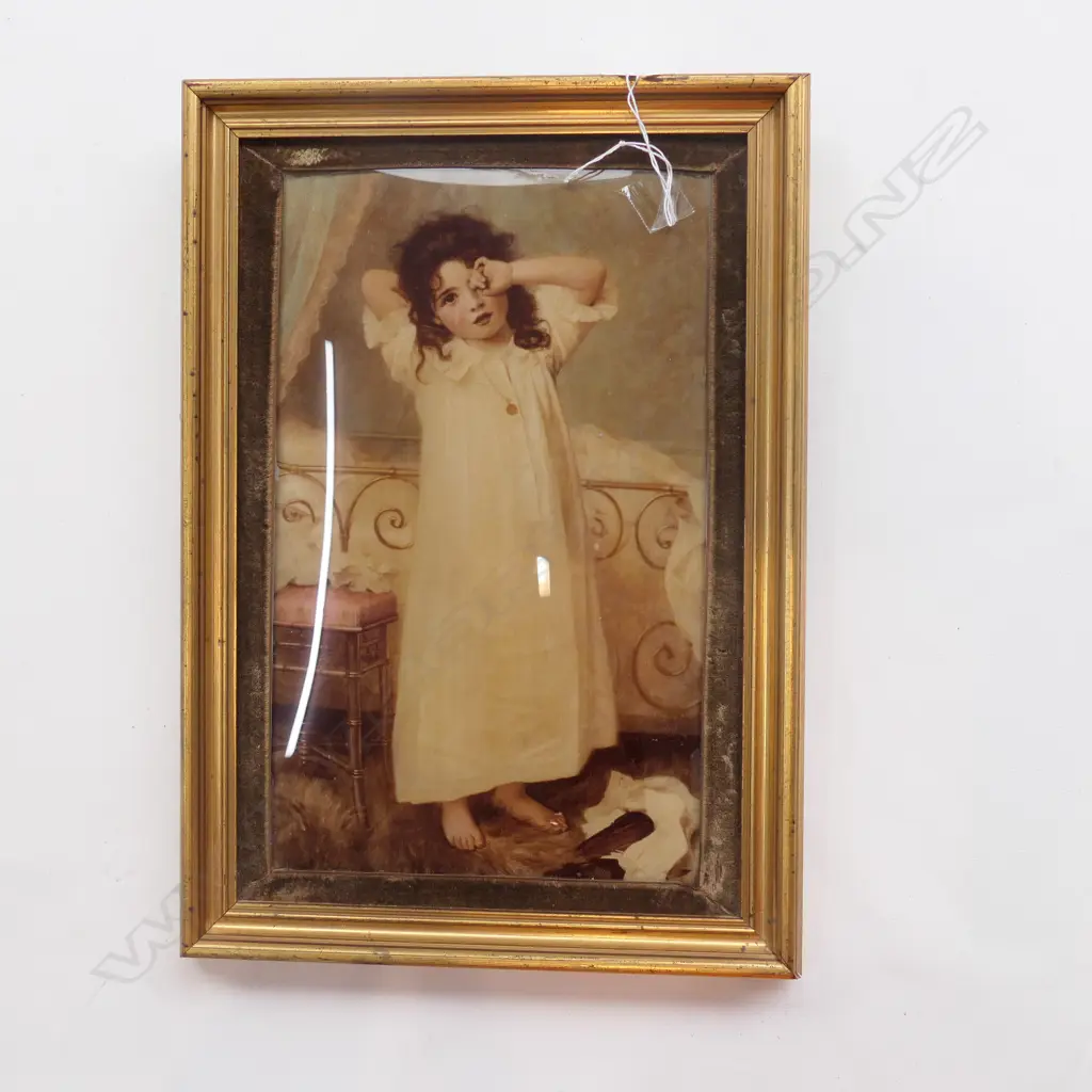VICTORIAN CRYSTOLEUM GIRL AWAKENING GILT FRAMED Image 1++