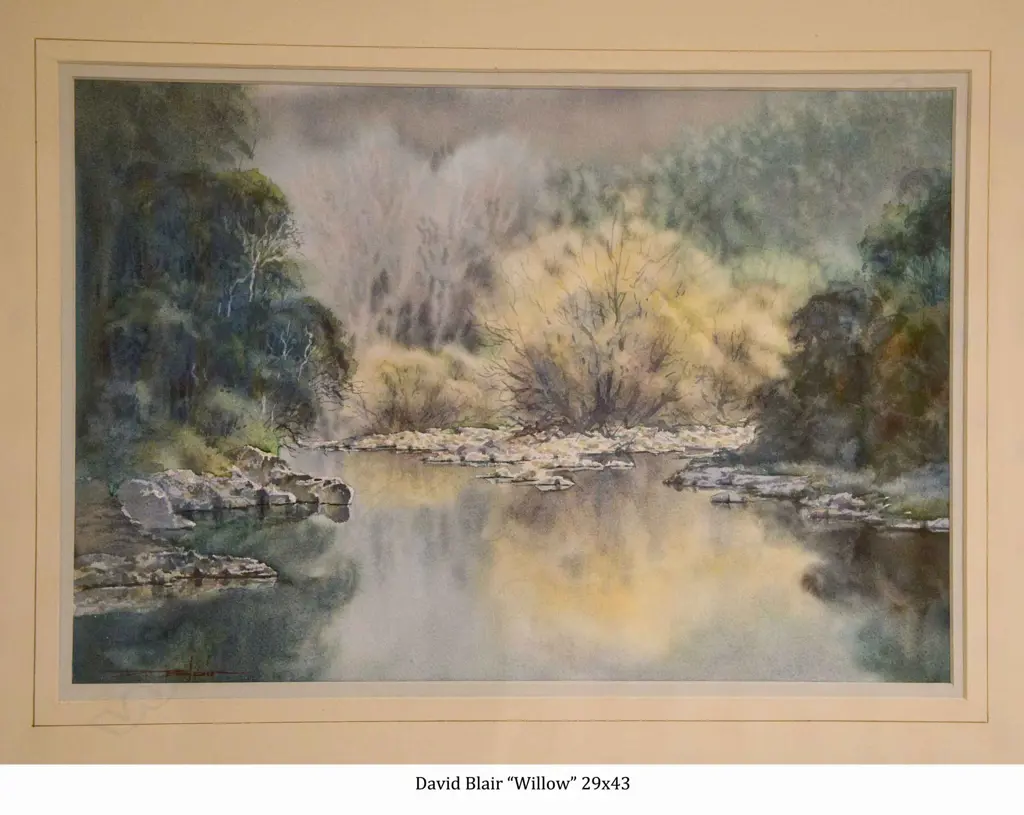 DAVID BLAIR (NZ/Aust b.1942) W/C 'WILLOWS' SIGNED. 250 x 430mm Image 1++