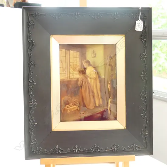 VICTORIAN CRYSTOLEUM 2 CHILDREN WINDOW FRAMED 500 X 430mm