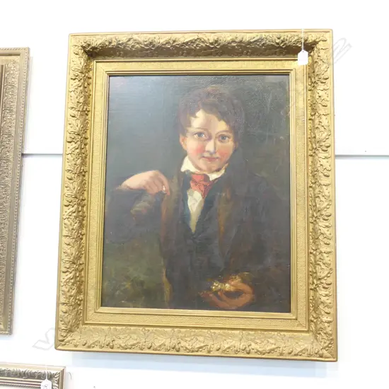 GILT FRAMED PORTRAIT OF A YOUNG MAN, OIL ON BOARD, 600 X 470mm