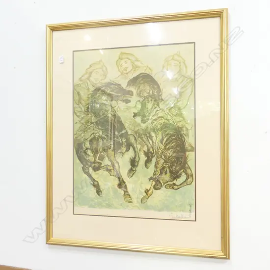 3 HORSES AND RIDERS PRINT BY GERARD DA HENDERSON 1010MM H X 810MM W
