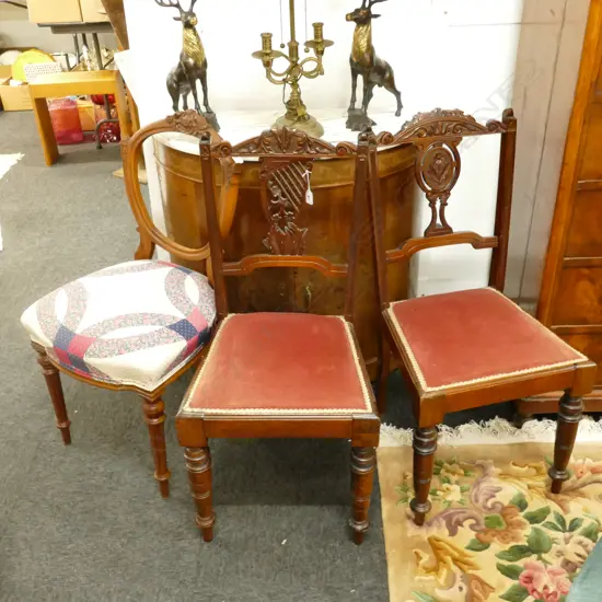TWO EDWARDIAN CHAIRS AND A BALLOON BACK