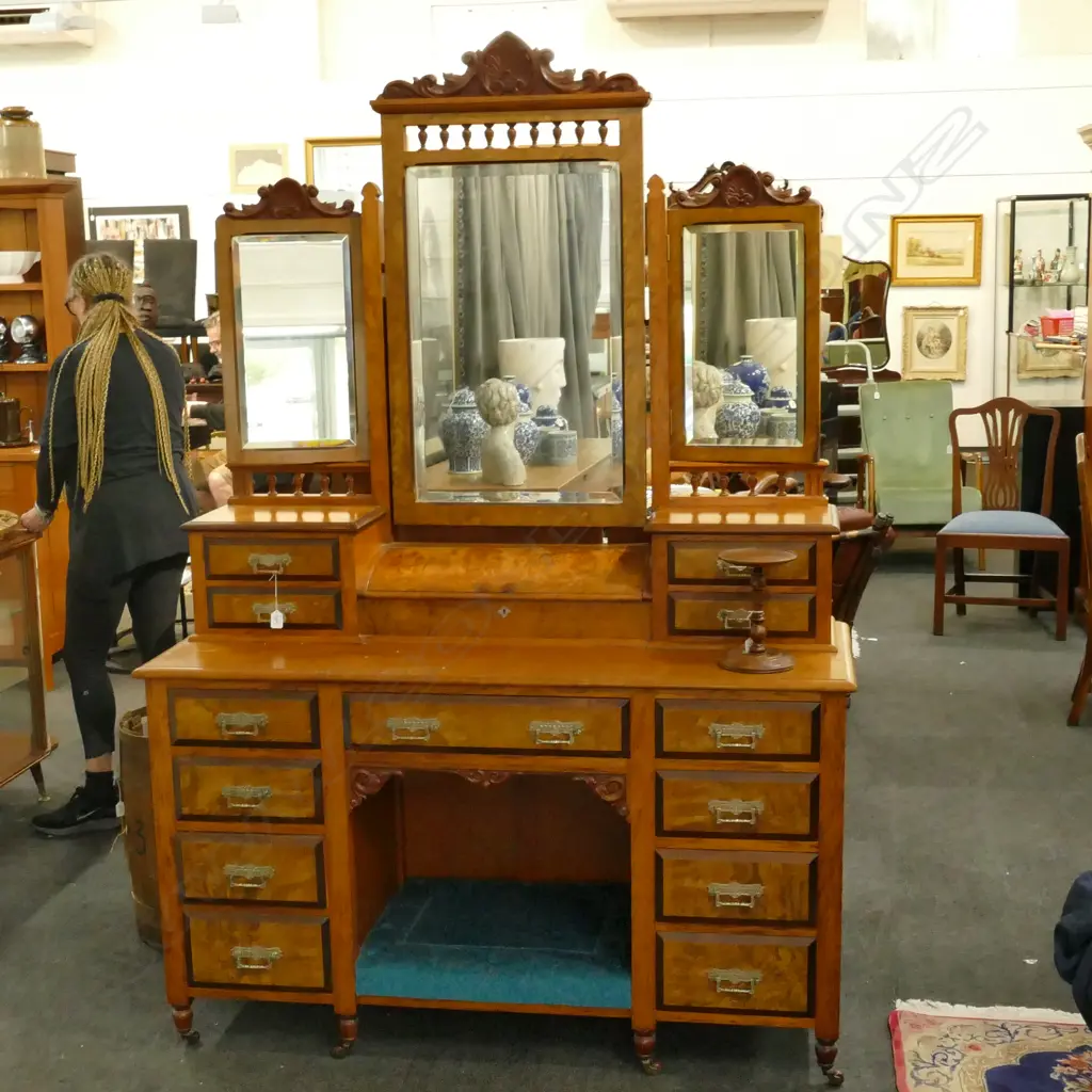 IMPRESSIVE COLONIAL BURR TOTARA AND KAURI DRESSING TABLE 1500 X 500 X 2110mm Image 1++