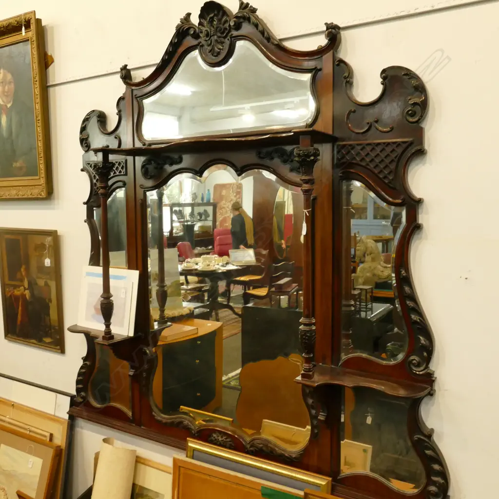 IMPRESSIVE EDWARDIAN MAHOGANY OVER-MANTEL MIRROR 1700 X 1600mm Image 1++