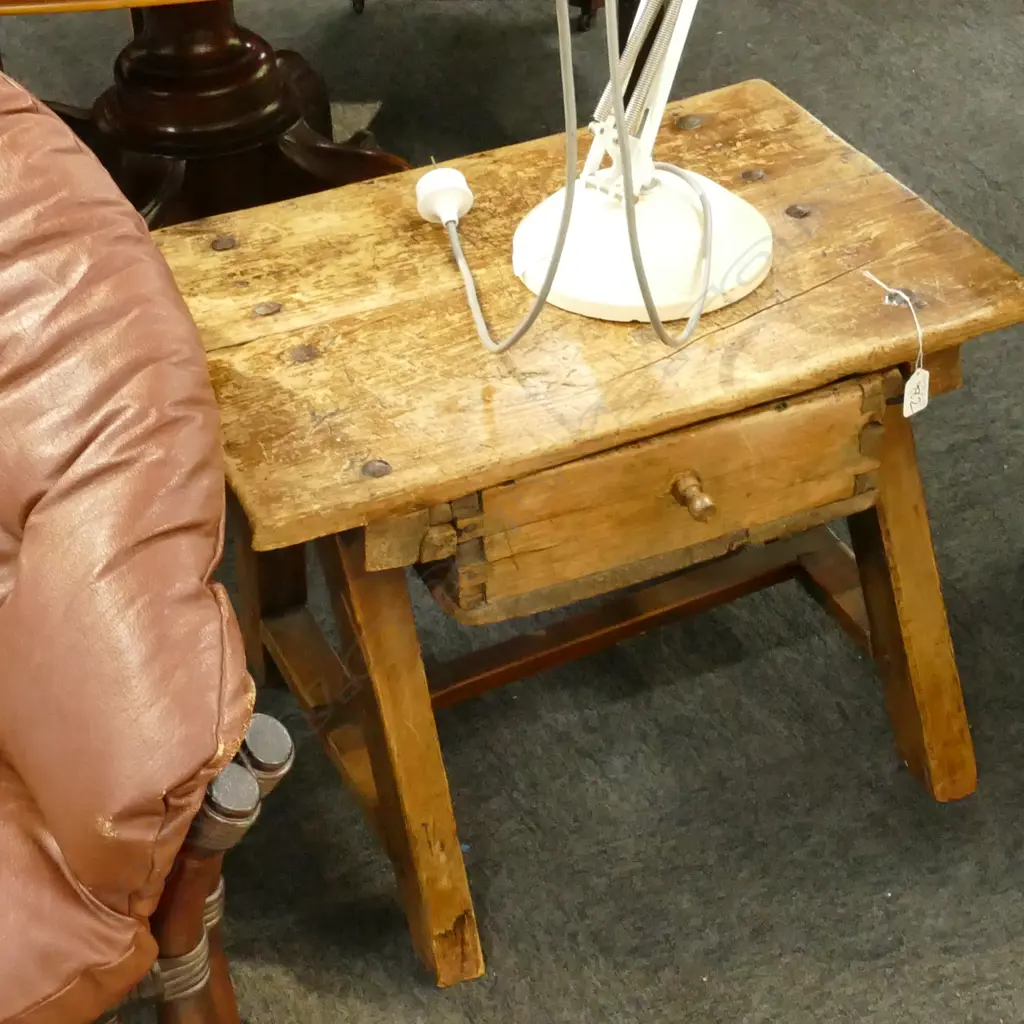 19thC EUROPEAN COUNTRY PINE SIDE TABLE 1 DRAWER  Image 1++