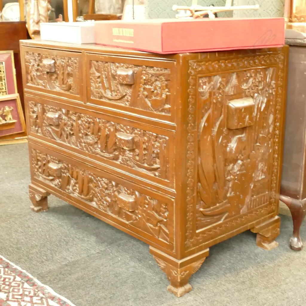 VINTAGE CHINESE TALL CAMPHOR BOX WITH 4 DRAWERS Image 1++