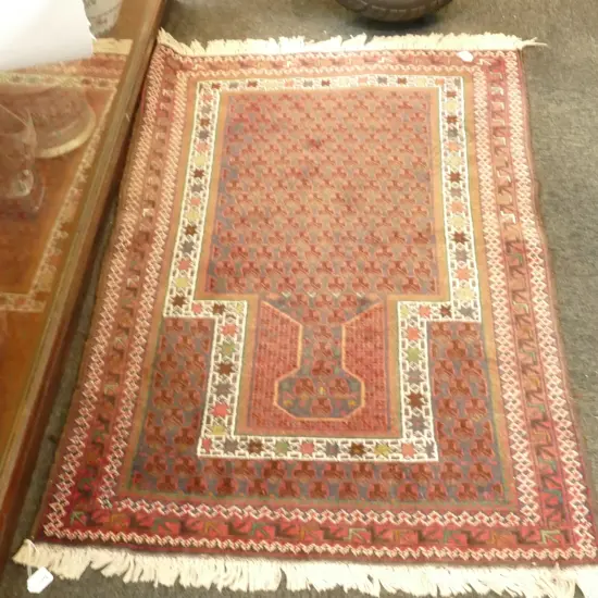 AFGHAN PRAYER RUG HAND KNOTTED WOOL ON COTTON