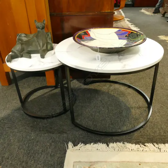 TWO NEST MARBLE FINISHED SIDE TABLES 