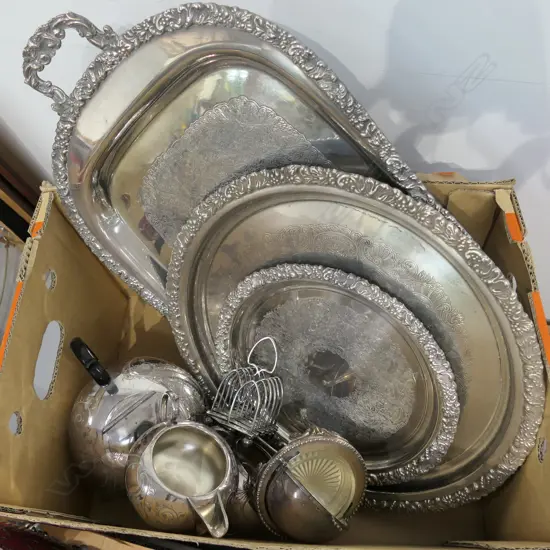 LOT ASST EP WARE TRAYS /TEA SETS/TOAST RACK ETCT