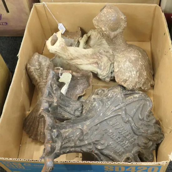 LOT CAST IRON BALL AND CLAW FEET ETC