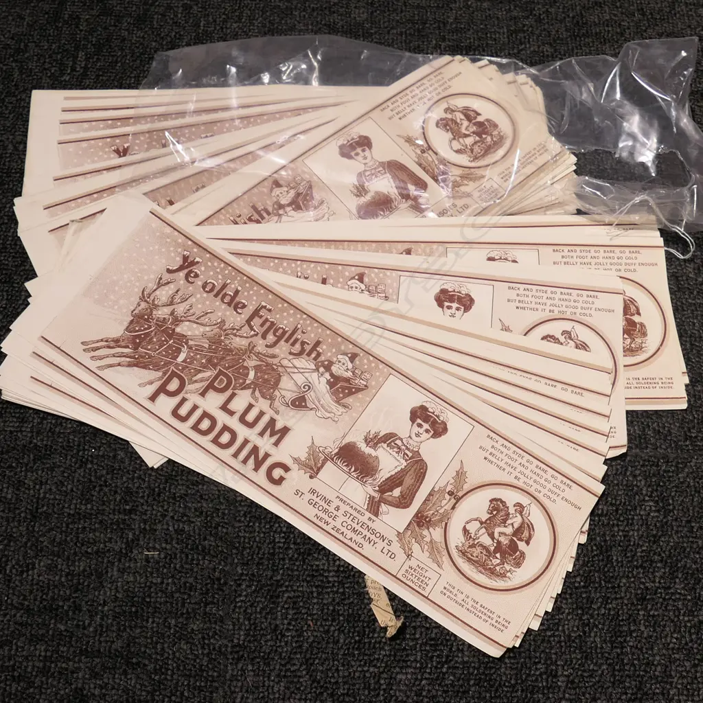 APRICOT & APPLE' AND IRVINES 'YE OLDE ENGLISH PLUM PUDDING LABELS (APPROX 100) Image 1++