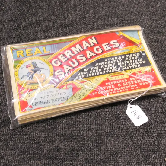 IRVINES CAN LABELS - 'REAL GERMAN SAUSAGES' (APPROX 100)