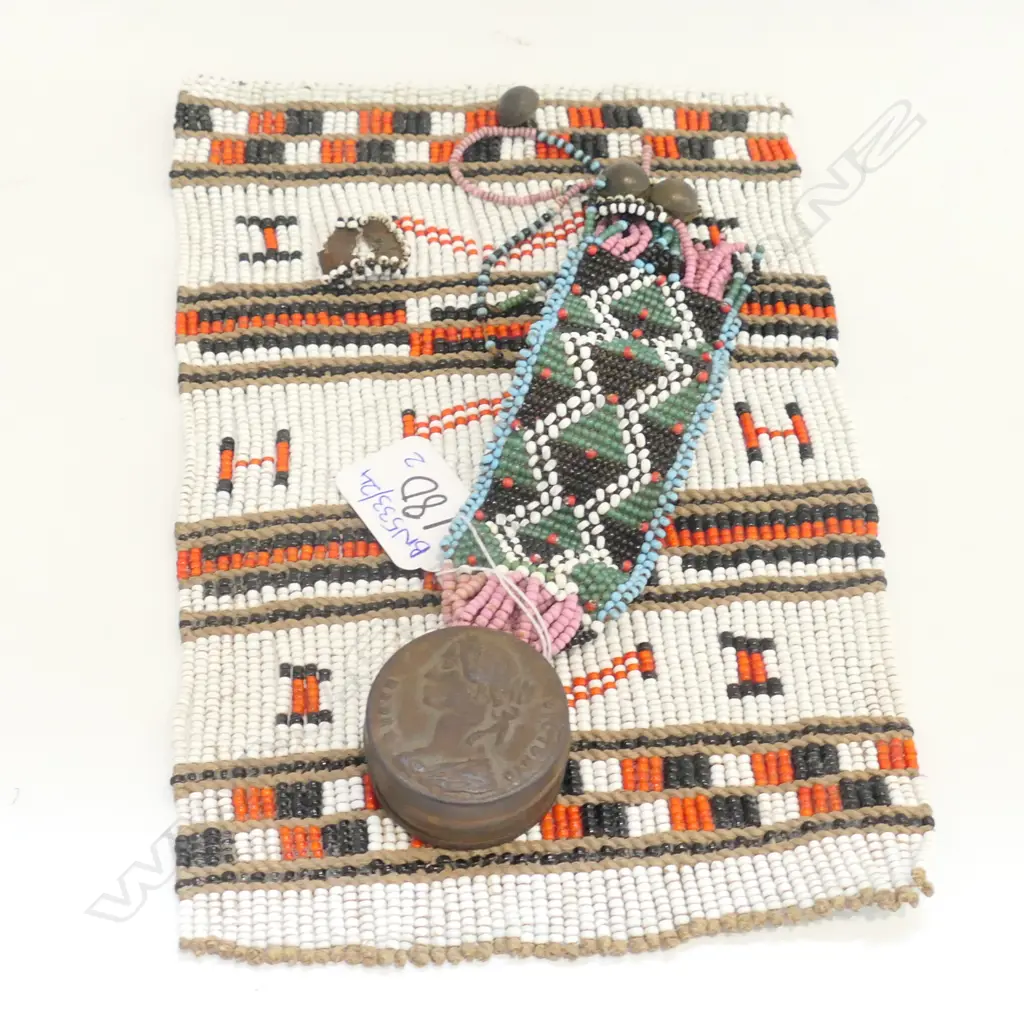 TWO SOUTH AFRICAN BOER WAR ERA BEADED ITEMS; PANEL AND MEDAL Image 1++