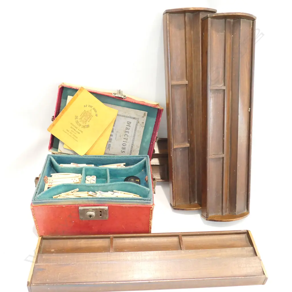 CASED SET MAH JONG BONE & BAMBOOO, WITH BOARDS Image 1++