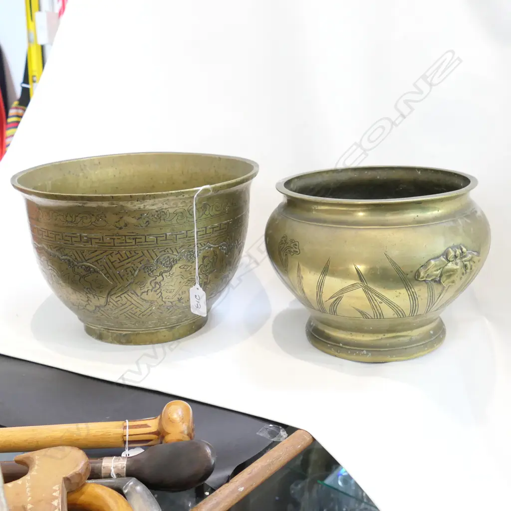 2 CHINESE BRASS JARDINIERES  Image 1++