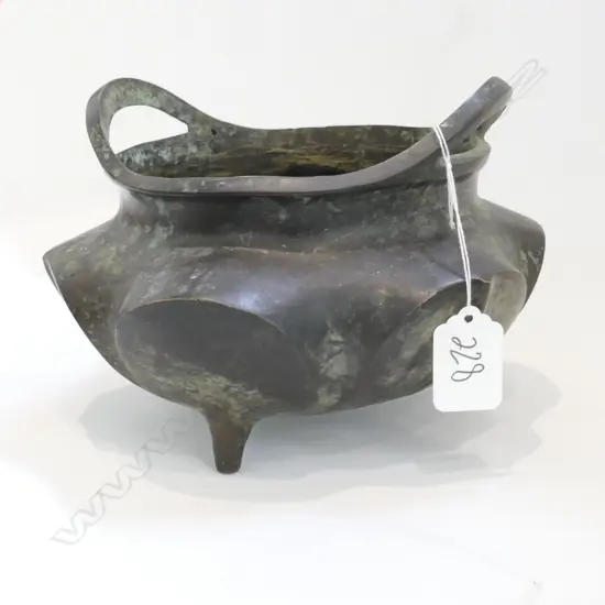 CHINESE BRONZE INCENSE BURNER LOBED BODY... 