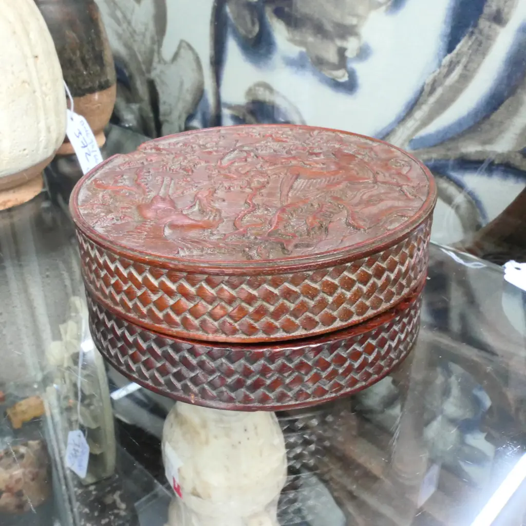 CHINESE FINELY CARVED HARDWOOD LIDDED BOX... Image 1++