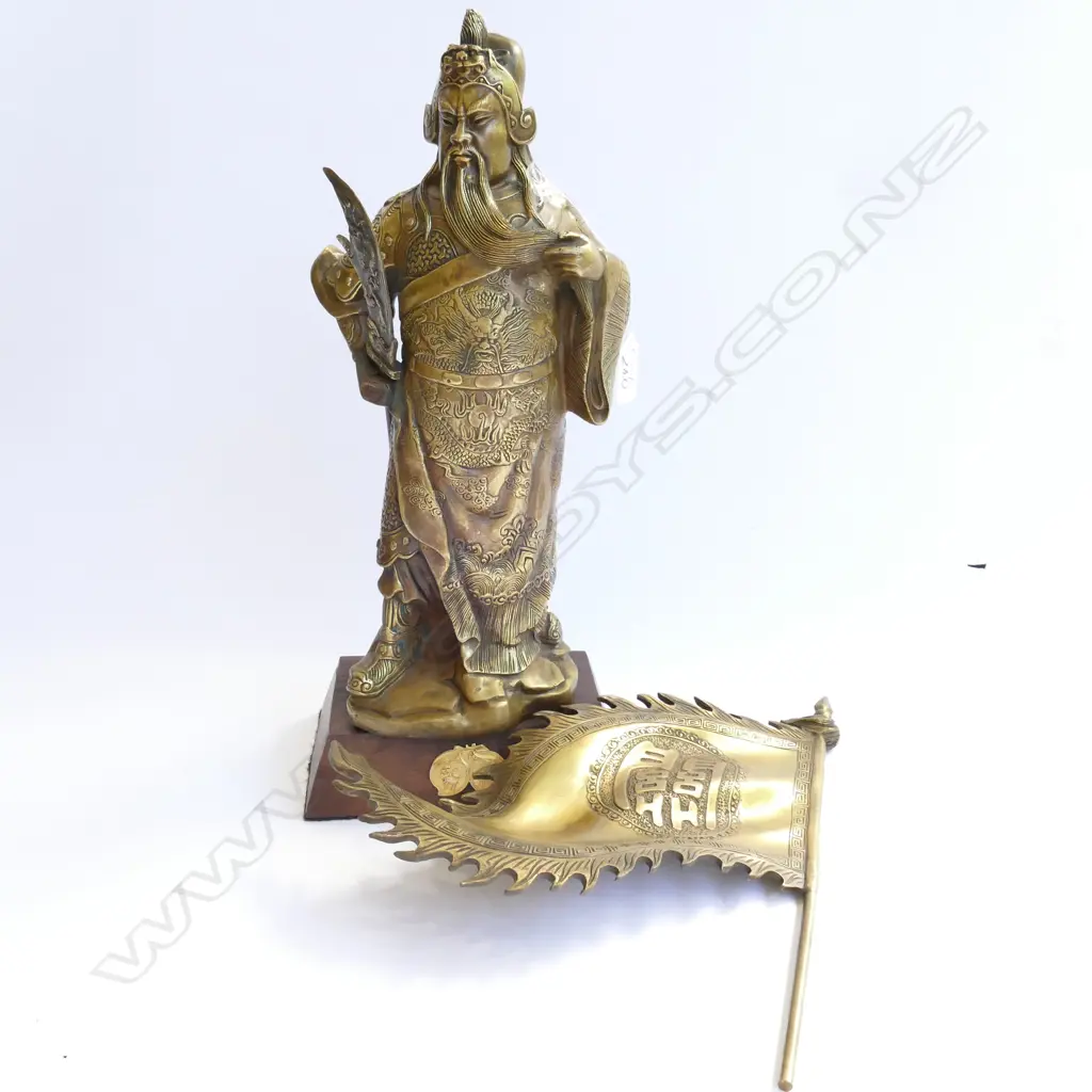BRASS CHINESE WARLORD GUAN YUN GHANG + FLAG Image 1++