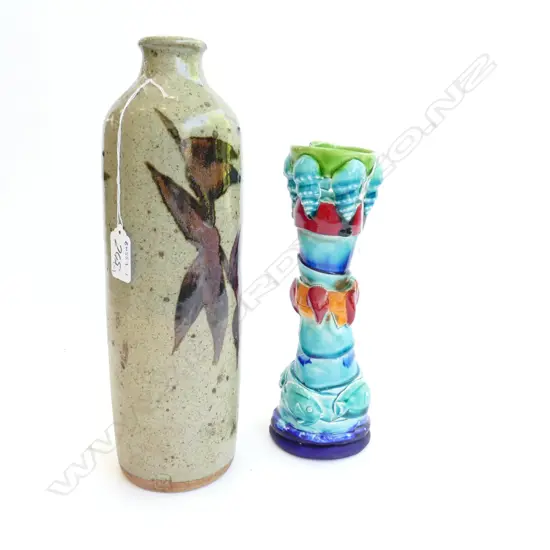 ATTR. KATIE GOLD POTTERY VASE +  MARKED BOTTLE