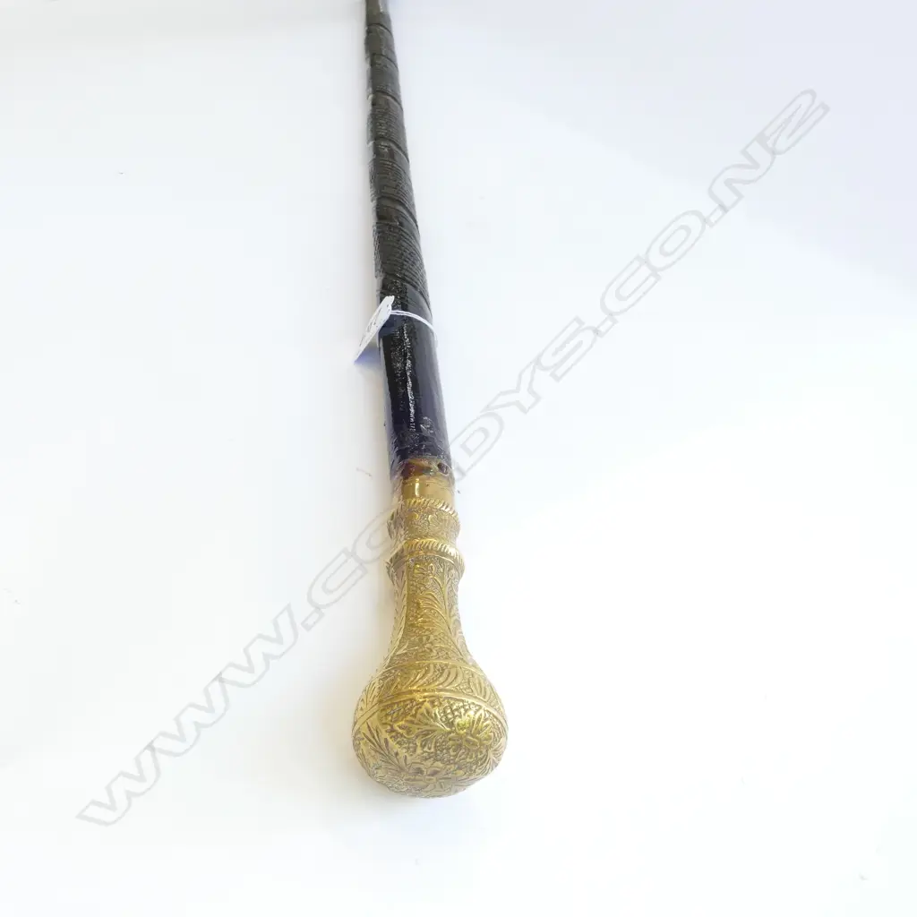 BRASS HANDLED CARVED WALKING STICK Image 1++