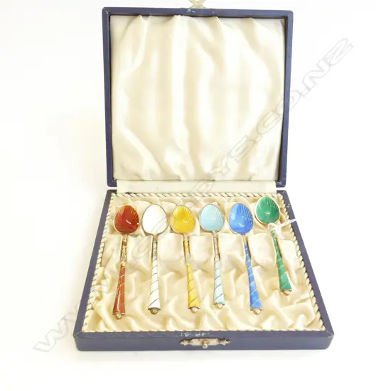 VINTAGE DANISH SILVER & ENAMEL DEMI TASSE COFFEE SPOON SET