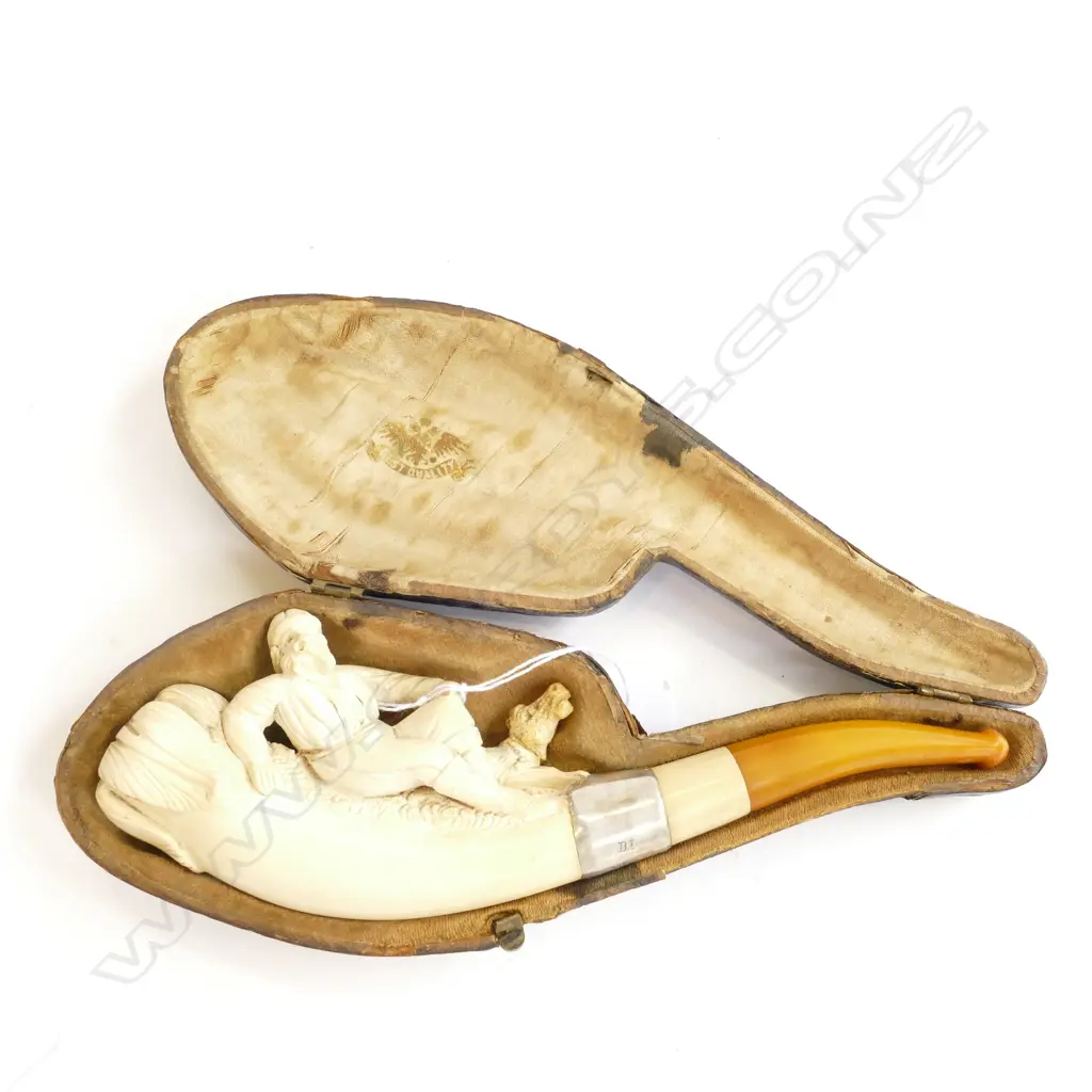 MEERSCHAUM PIPE OF JOCKEY W/ STG. SIL. AND AMBER STEM Image 1++