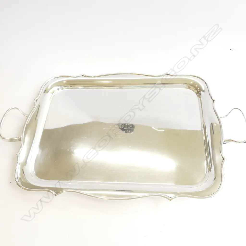 NZ SILVER PLATED TRAY. ENGRAVED "RESENTED TO DR. GM PRINS " Image 1++