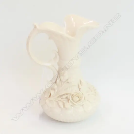 BELLEEK IRISH VASE WITH APPLIED FLORAL DECORATION - EXCELLENT CONDITION H. 180MM