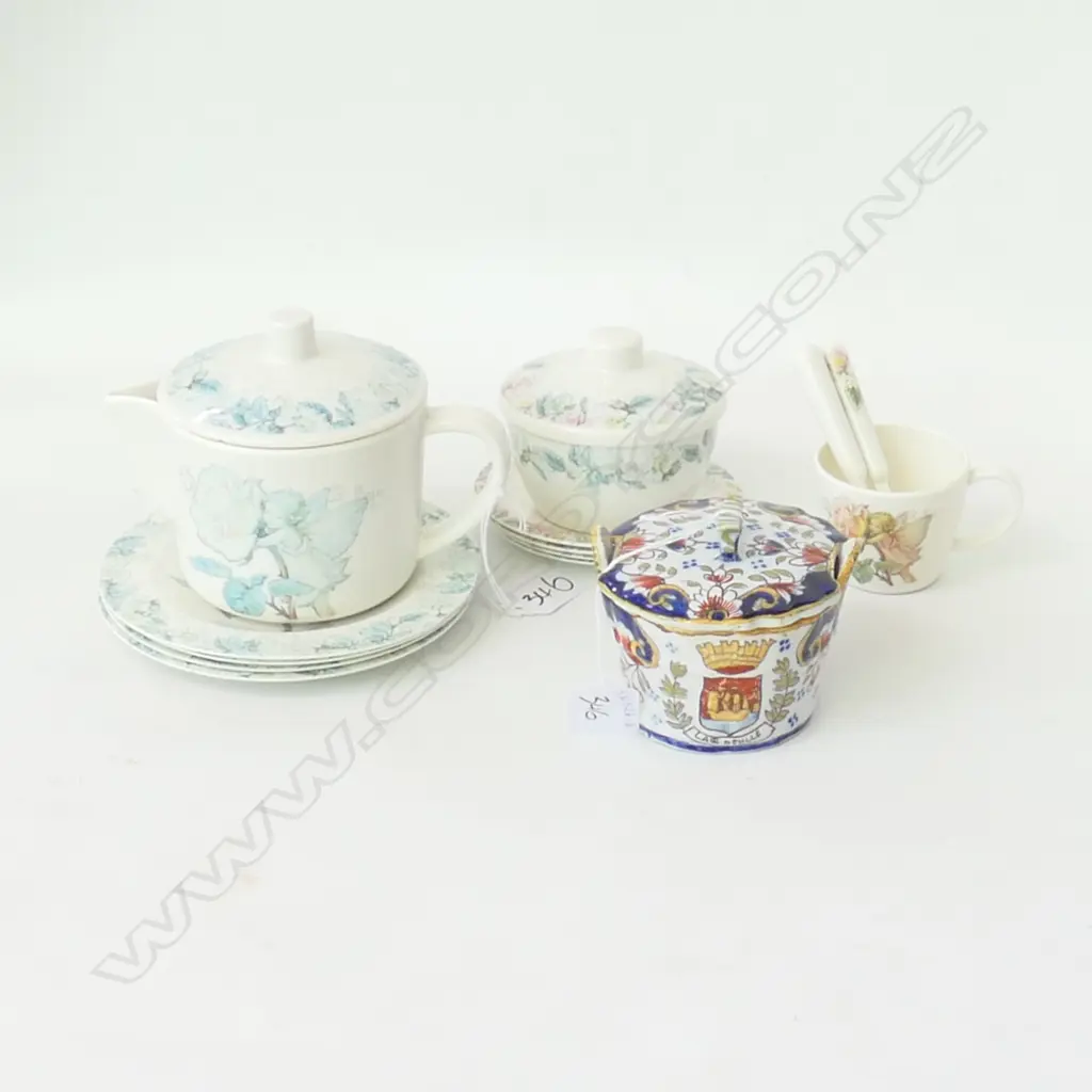 PART CHILDREN'S TEA SET, FAIRIES & FLOWERS + LIDDED CHINA POT W HANDLES Image 1++