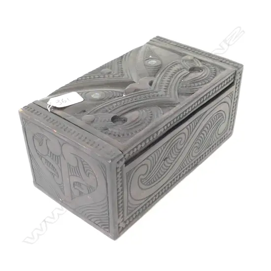 LARGE CARVED WOODEN MAORI BOX 240MM L