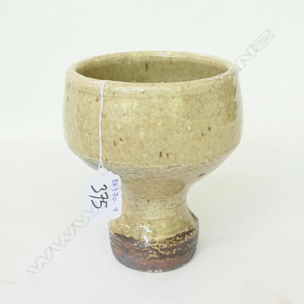 NZ STUDIO POTTERY TALL PEDESTAL FOOTED BOWL BY WILF WRIGHT Image 1++