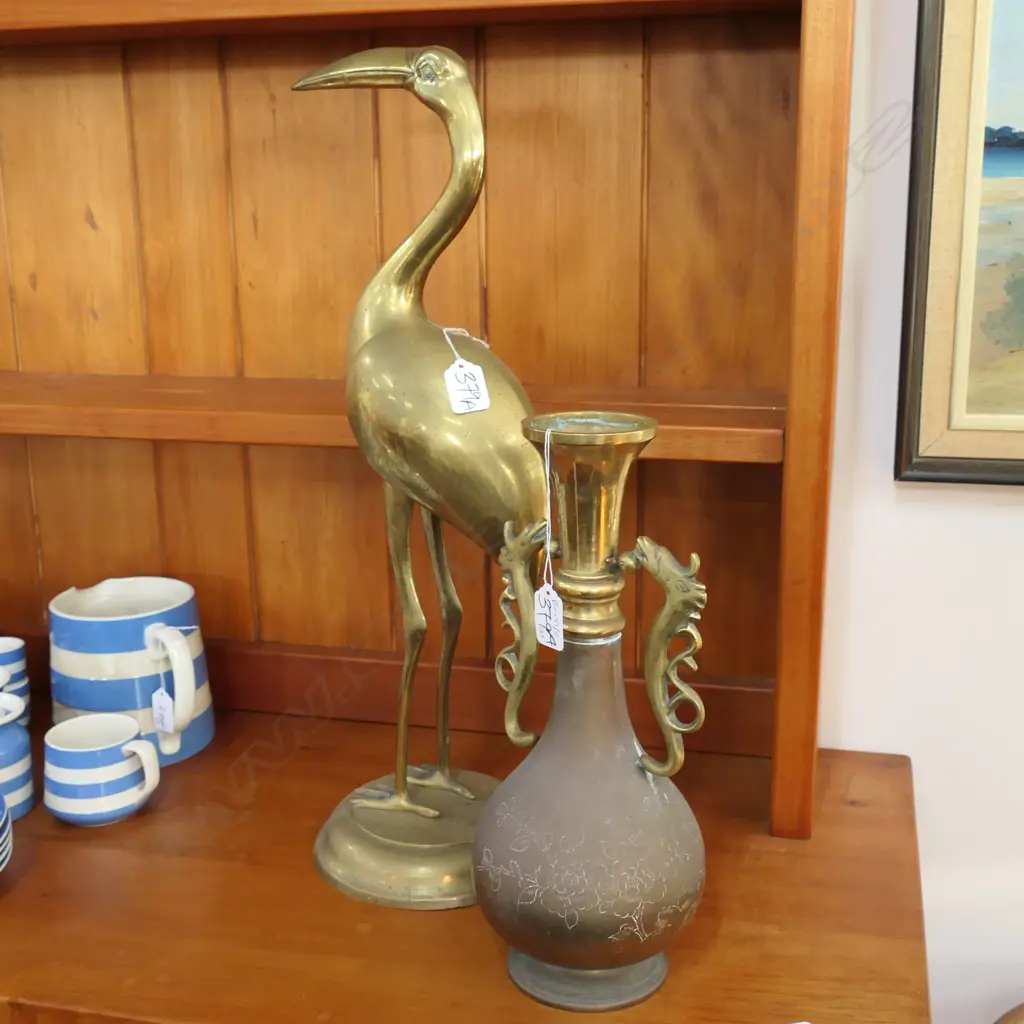 LARGE BRASS STALK +CHINESE DRAGON VASE H 550 MM Image 1++