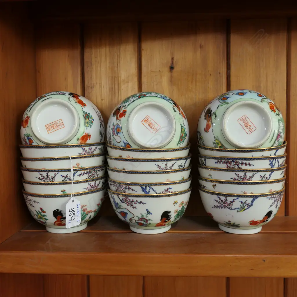 18 CHINESEPORCELAIN COCKERAL BOWLS. Dia.115mm Image 1++