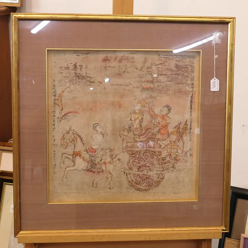 ANTIQUE HAND PAINTED FABRIC SECTION 410 X 410MM Image 1++