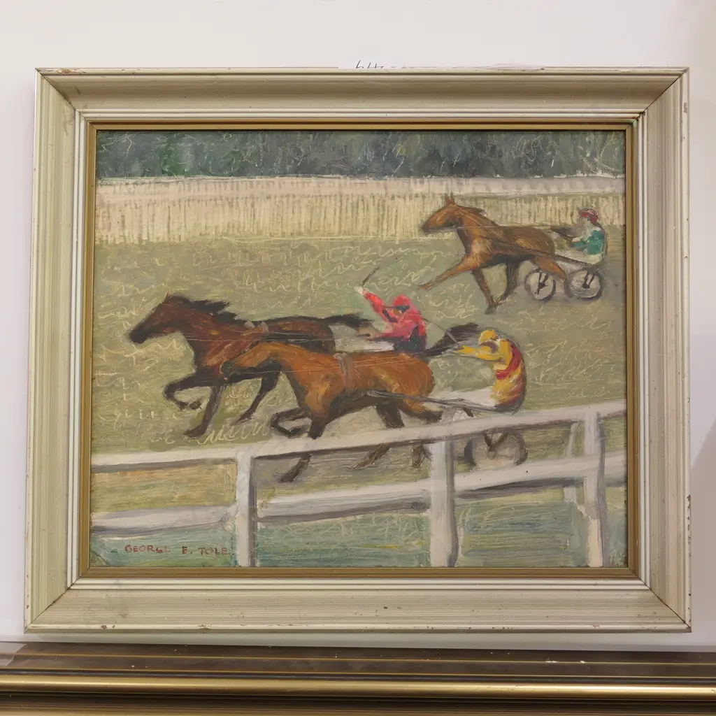 GEORGE EDMUND TOLE (NZ 1897-1972) OIL ON BOARD 'TROTTING' 260 X 300mm Image 1++